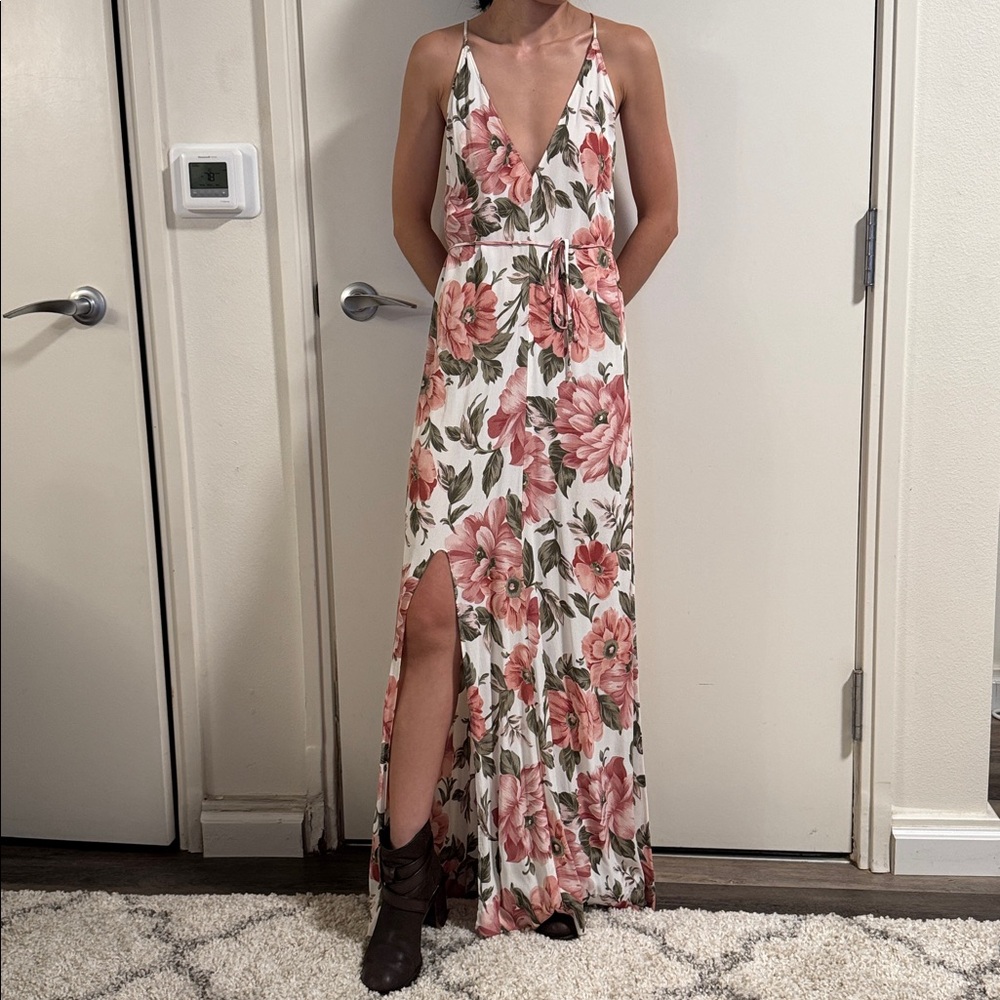 Reformation Maxi Dress with Pink and Green Accents